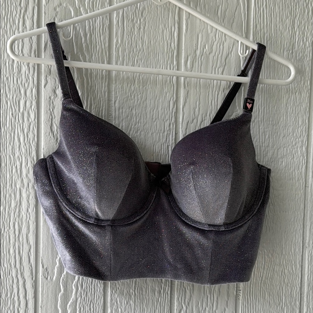 New NWT Victoria’s Secret Body By Victoria lined demi sparkling gray bra sz 36D